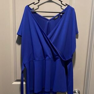 Royal Blue Wrap Top 2X Tie Waist Blouse Womens Peplum Style Flowy